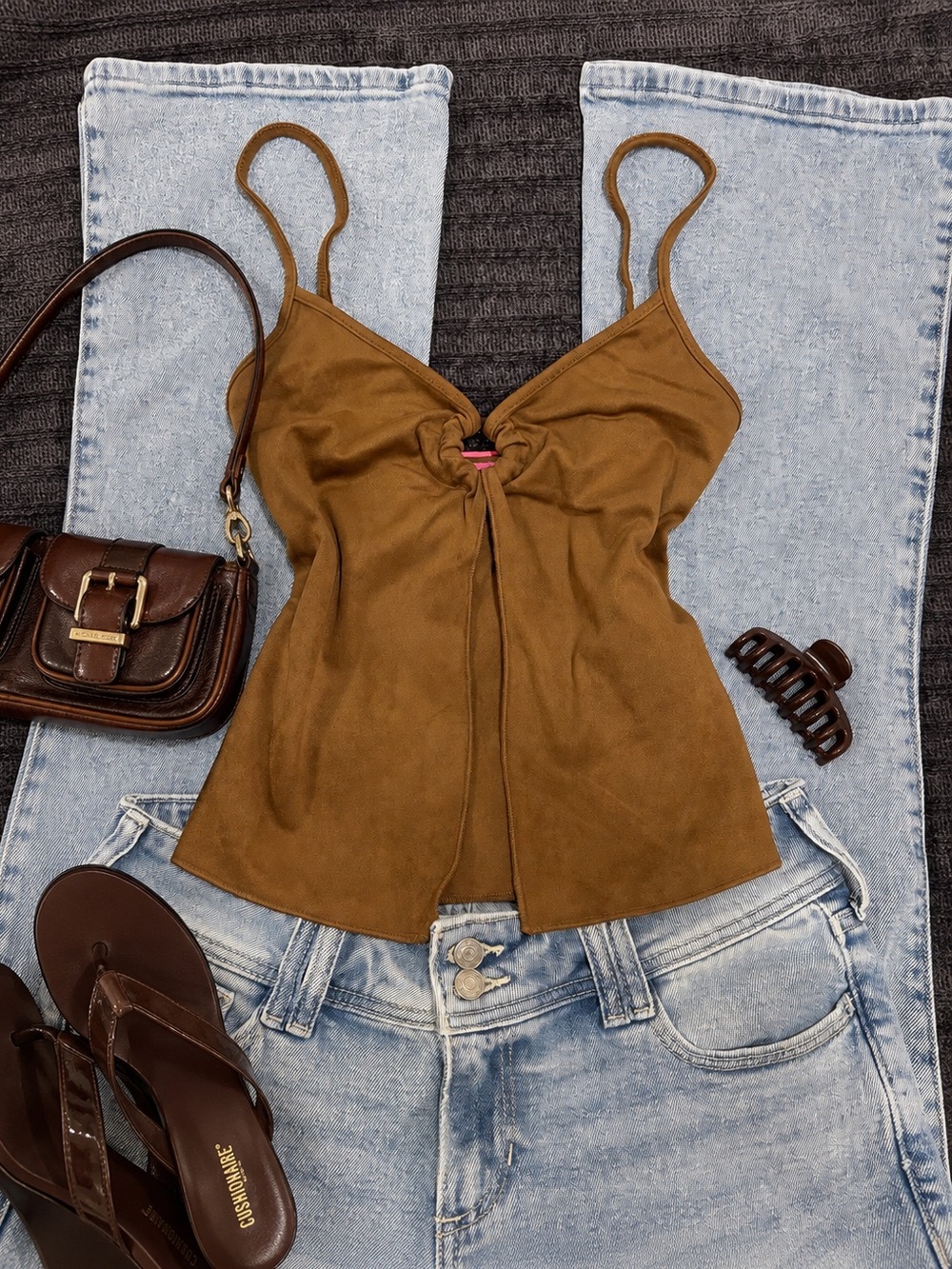 minimalist/ festive/ western Brown Suede Cami